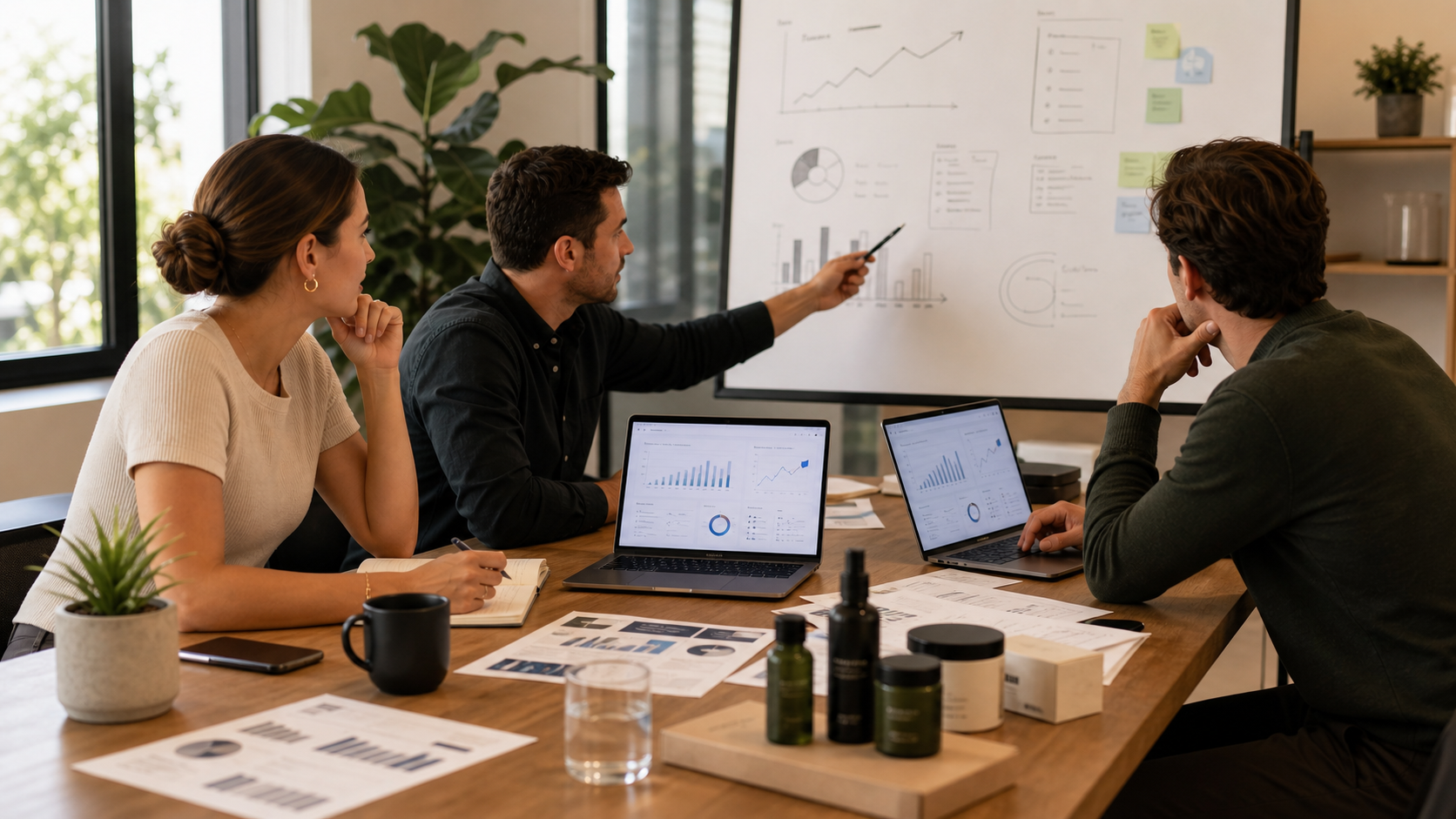 Client reporting meeting with campaign charts